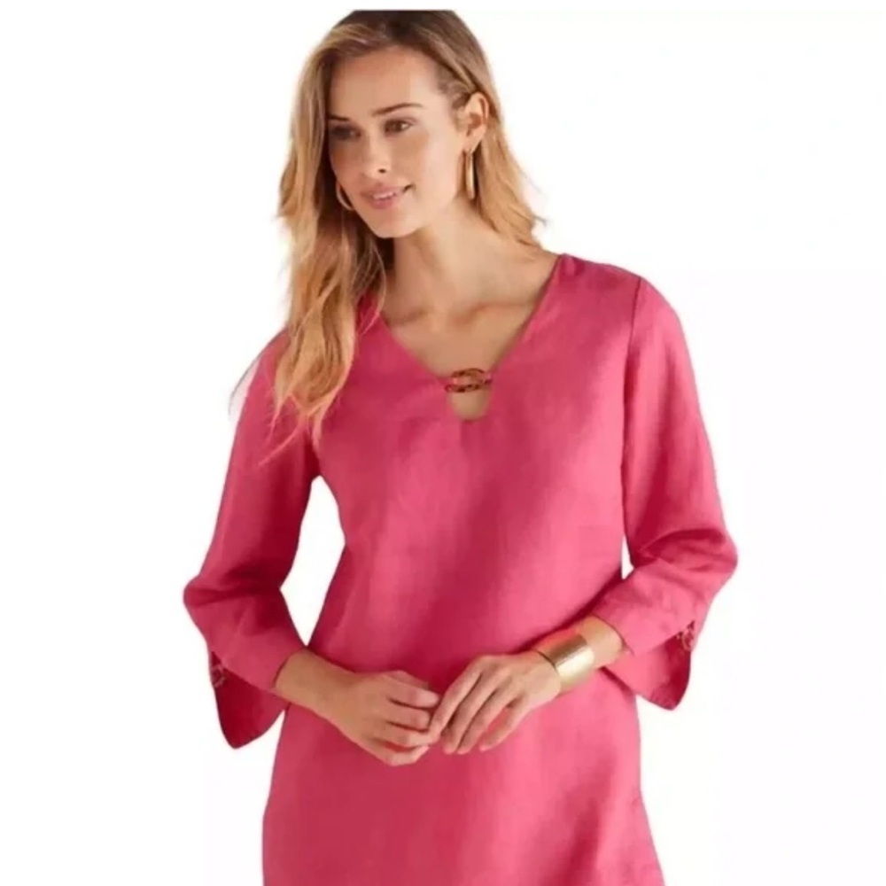 Soft Surroundings Linen Pink Tunic Top Large Lightweight Coastal Beach Summer